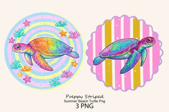Download Preppy Striped Summer Beach Turtle Png - Png Collection