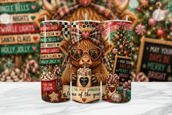 Download Christmas Highland Cow Tumbler Wrap PNG - Png Collection