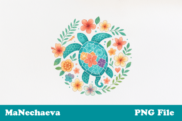 Download Tropical Floral Turtle Sublimation PNG - Png Collection
