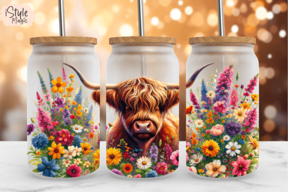 Download Highland Cow 16oz Glass Can Wrap PNG - Png Collection