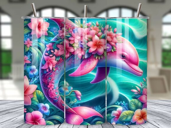 Download Pink Dolphin Floral Tropical Tumbler PNG - Png Collection