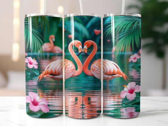 Download Flamingo Love Heart Tropical Tumbler PNG - Png Collection