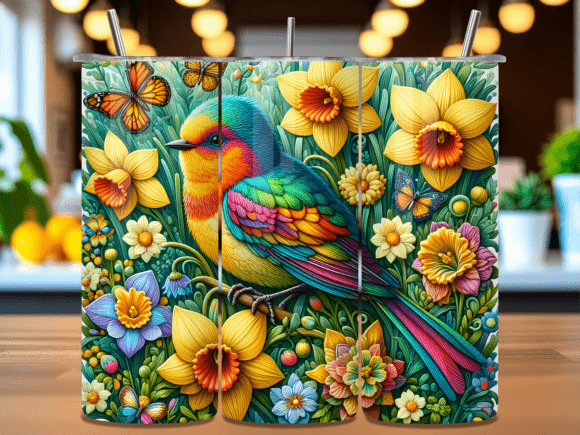 Download Colorful Bird Floral Tumbler Wrap PNG - Png Collection