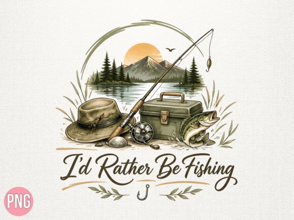 Download Vintage Id Rather Be Fishing PNG - Png Collection