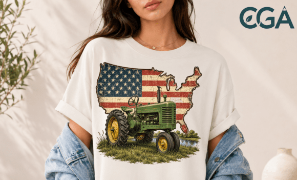 Download USA Flag Vintage Green Farm Tractor PNG - Png Collection