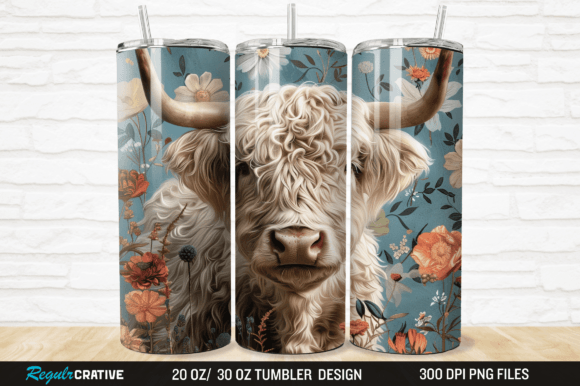 Download 3D Floral Highland Cow Tumbler Wrap PNG - Png Collection