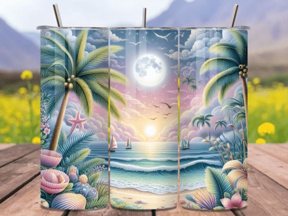 Download Tropical Moon Beach Tumbler Wrap PNG - Png Collection