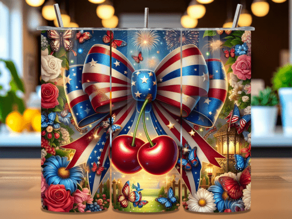 Download Patriotic Cherry Bow Tumbler Wrap PNG - Png Collection