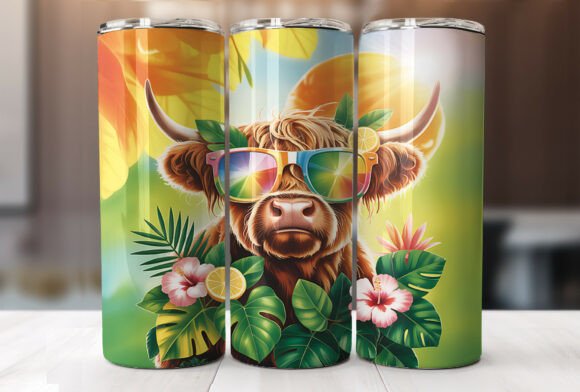 Download Highland Cow Tropical Summer Tumbler PNG - Png Collection