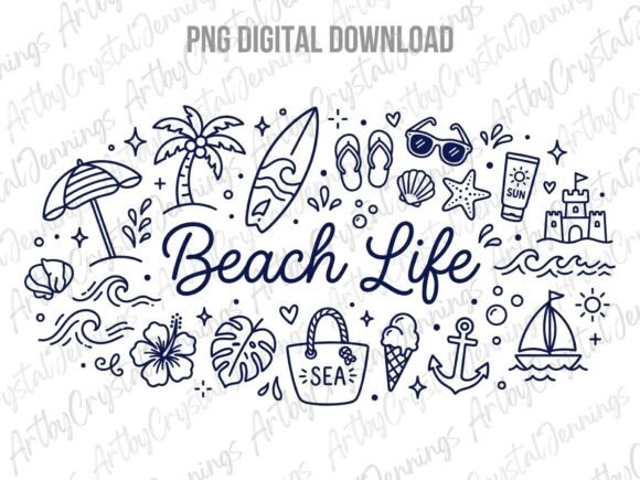 Download Beach Life Summer Doodle PNG - Png Collection